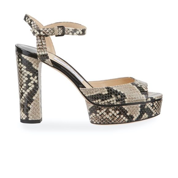 Jimmy Choo Pink Fabric Snakeskin Platform Peep-Toe Pumps  Jimmy Choo Snake Skin Platform Heels (NWT)